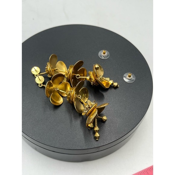 J. Crew Bead & Blossom Gold Tone Long Triple Flower Dangle Gilded Earrings - Picture 11 of 14